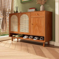 STAR BANNER Simple modern original wood color home pine rattan woven shoe cabinet