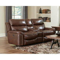 Red Barrel Studio Top Grain Italian Leather Match Power Reclining Console Loveseat with USB Charging Ports