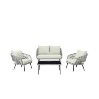 Bayou Breeze Adilkhan Rope Wicker 4-Piece 4 Seater Patio Conversation Set With Cushions In Cream