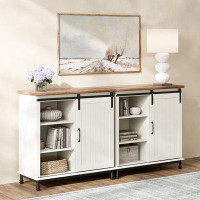 August Grove 70" Farmhouse Tv Stand With Sliding Barn Door, Modern Entertainment Centre For Living Room, Storage Buffet