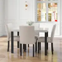 Red Barrel Studio Space-saving 5-piece Dining Set: Imitation Marble Table & Solid Wood Chairs, Perfect For Kitchen And D