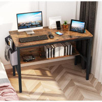 17 Stories Small Computer Desk Study Table, 43 Inch Home Office Laptop Table, With Storage Bag & Headphone Hook, Rustic