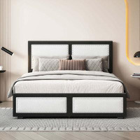 Everly Quinn Queen Size Upholstered Platform Bed With Large Rivet-Decorated Backrests And 4 Drawers, Velvet Matched With