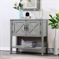 Gracie Oaks 35''Farmhouse Wood Buffet Sideboard Console Table With Bottom Shelf And 2-Door Cabinet