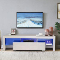 Orren Ellis Led Tv Stand Entertainment Centre For 65 Inch Tvs White Tv Stand With Led Lights High Gloss Media Console Ta