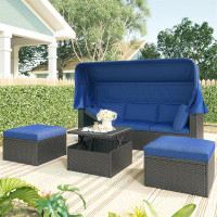 Latitude Run® Outdoor 4-Piece Wicker Conversation Set With Cushions