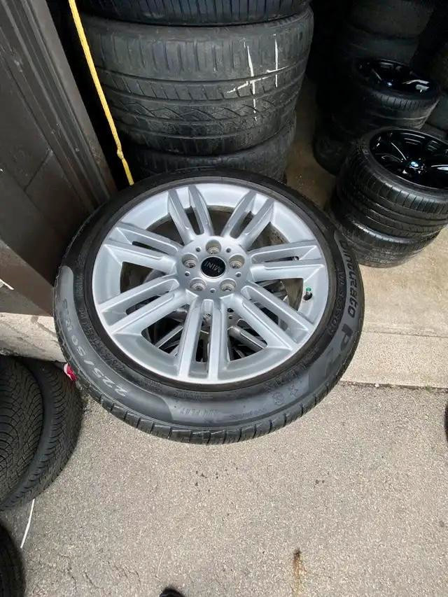 SET OF FOUR 18 INCH OEM MINI COOPER WHEELS !! 5X112 MOUNTED WITH 225 / 50 R18 PIRELLI P 7 RUNFLAT TIRES !! in Tires & Rims in Toronto (GTA) - Image 3