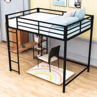Mason & Marbles Tricia Full Size Metal Loft Bed with Desk,Shelves and Ladder