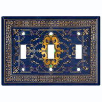 WorldAcc Metal Light Switch Plate Outlet Cover (Elegant Blue Violet Tapestry Emerald Yellow Trim - Single Toggle)