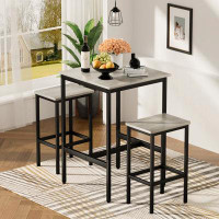 Arlmont & Co. Industrial-style Bar Table Set In Rustic Grey & Black: Square Table With 2 Chairs For Kitchen, Living Room