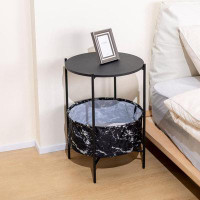 Rebrilliant 2-Tier End Table With Fabric Basket