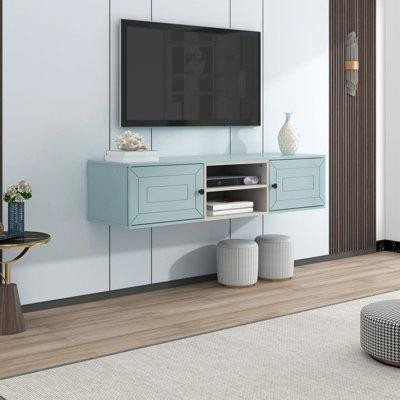 Ebern Designs Wall Mounted 65" Floating TV Stand With Large Storage Space, 3 Levels Adjustable Shelves, Magnetic Cabinet in TV Tables & Entertainment Units