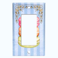 WorldAcc Metal Light Switch Plate Outlet Cover (Colourful Macaron Blue Frame Stripes - Single Toggle)