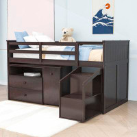 Harriet Bee Twin Size Wood Loft Bed With Drawers And Desk