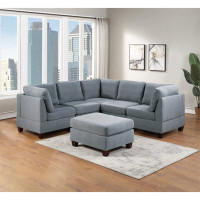 Latitude Run® Mingle Grey Linen-like Fabric Upholstered Sectional Sofa