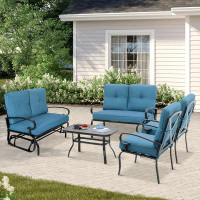 Charlton Home Outdoor Metal Furniture Sets, 5 Pieces(6 Seats) Patio Conversation Set (Patio Swing Glider Bench, 2 Patio
