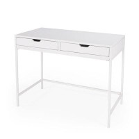 Lux Comfort 40" White Rubberwood Wood Writing Desk With Two Drawers