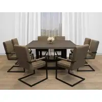 MOTI Furniture Felix 9-piece Dining Set With 60" Square Dining Table And 8 Leather Armchairs In Ivory