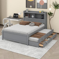 Red Barrel Studio Vejas Full Size Platform Bed With Trundle, Drawers and USB Plugs