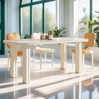 PULOSK 55.12" White Sintered Stone + Manufactured Wood Rectangular Dining Table