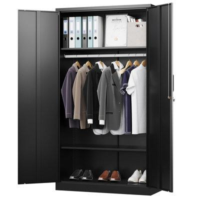 Latitude Run® 36 Inch Wide Metal Wardrobe Cabinets Storage Cabinets with Lock in Dressers & Wardrobes