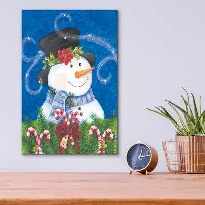 The Holiday Aisle® The Holiday Aisle® 'Snowman Candy Canes' By Lisa Kennedy, Acrylic Glass Wall Art