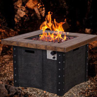 Loon Peak 35 In. Faux Woodgraine Table Top Fire Pit,50,000 BTU Outdoor Gas Fire Table
