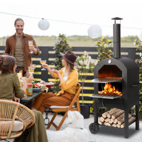 Betterhood Outdoor Steel Freestanding Wood-Fired Pizza Oven in Black