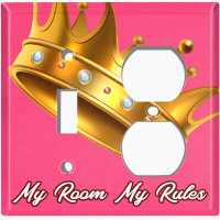 WorldAcc Metal Light Switch Plate Outlet Cover (My Room My Rules Princess Crown Pink - (L) Single Toggle / (R) Single Ou