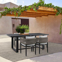 Joss & Main Scotia 5 Piece Outdoor Dining Table Set in Aluminum with Grey Rope and Cushions