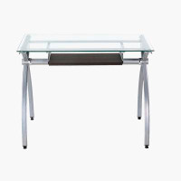 Inbox Zero Contempo Clear Glass Top Computer Desk with Pull Out Keyboard Panel, Clear