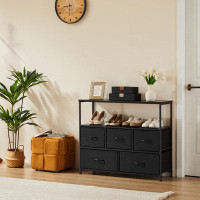 17 Stories Chocolate Black TV Stand With 5 Drawers: Large Open Storage, Sturdy Frame, Easy Installation