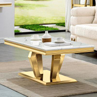 Mercer41 White Coffee Table With Four Geometricgold Bases
