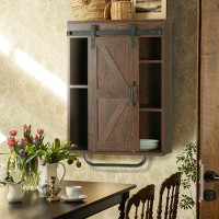 Gracie Oaks Wall Mounted Storage Cabinet With Sliding Barn Door, 2 Adjustable Shelves, Towel Bar For Bathroom, Living Ro