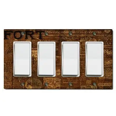 WorldAcc Metal Light Switch Plate Outlet Cover (Rustic Canery Letter Brown - Quadruple Rocker)
