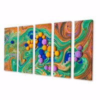 Design Art Abstract Fluid Art Colourful Acrylic Bubbles - Modern Canvas Wall Art Print - 60X28 - 5 Panels