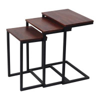 17 Stories Hadarah 3 Piece Nesting Side Table Chestnut Brown With Black Metal Base, Sofa Table, End Table
