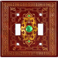 WorldAcc Metal Light Switch Plate Outlet Cover (Elegant Red Yellow Tapestry Emerald Trim - Single Toggle)