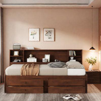Loon Peak Wooden Captain Bed With Built-in Storage Shelves, 4 Drawers And 2 Cabinets