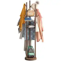 Latitude Run® Coat Rack Freestanding, Rotary Coat Rack Stand With 8 Hooks, Bamboo Wood Coat Tree For Clothes/Bags/Hats,
