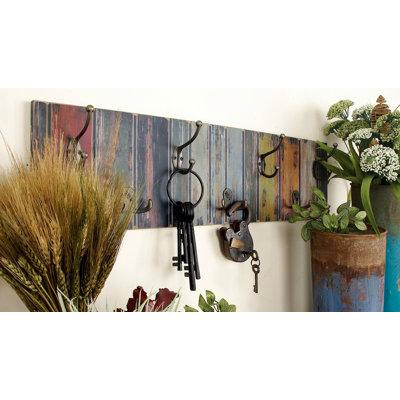 August Grove Freida 7 - Hook Wall Mounted Coat Rack in Brown/Red/Blue in Other
