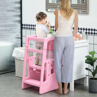 TODDLER KITCHEN HELPER 2 STEP STOOL WITH ADJUSTABLE HEIGHT PLATFORM AND SAFETY RAIL