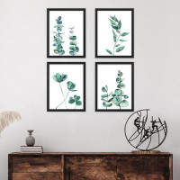 SIGNLEADER Vibrant Teal Forest Plant Set of 4 Variety Floral Wall Decor Framed Prints