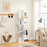 Latitude Run® Bookcase, Tree-Shaped Bookshelf With 8 Storage Shelves, Rounded Corners, White, Engineered Wood