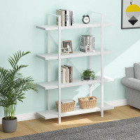 Latitude Run® Latitude Run® 4 Tier White Bookshelf, Modern 4 Shelf Etagere Bookcase, Industrial Wood And Metal Storage S