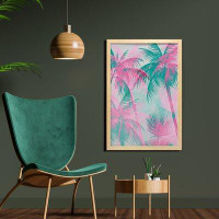East Urban Home Ambesonne Palm Leaf Wall Art With Frame, Beach Party Theme Vibrant Composition Pink And Green Trees Vint