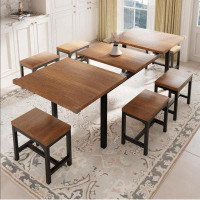 17 Stories 7-Piece Extendable Dining Table Set For 4-8 With 63" Large Table And 6 Stools, Featuring A Heavy-Duty Frame I