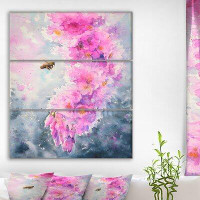 East Urban Home 'Bee Flying at Sakura Flowers' Oil Painting Print Multi-Piece Image on Canvas