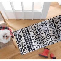 Foundry Select Black And Grey Aztec Washable Area Rug