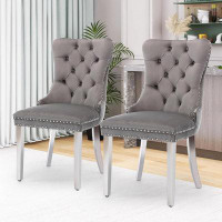 House of Hampton Jannia Leather Dining Chairs Modern Upholstered Side Chair with Wood Legs